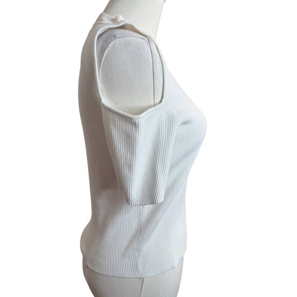 ZARA Medium White Ribbed Knit Top Waist Cutout - Picture 5 of 11